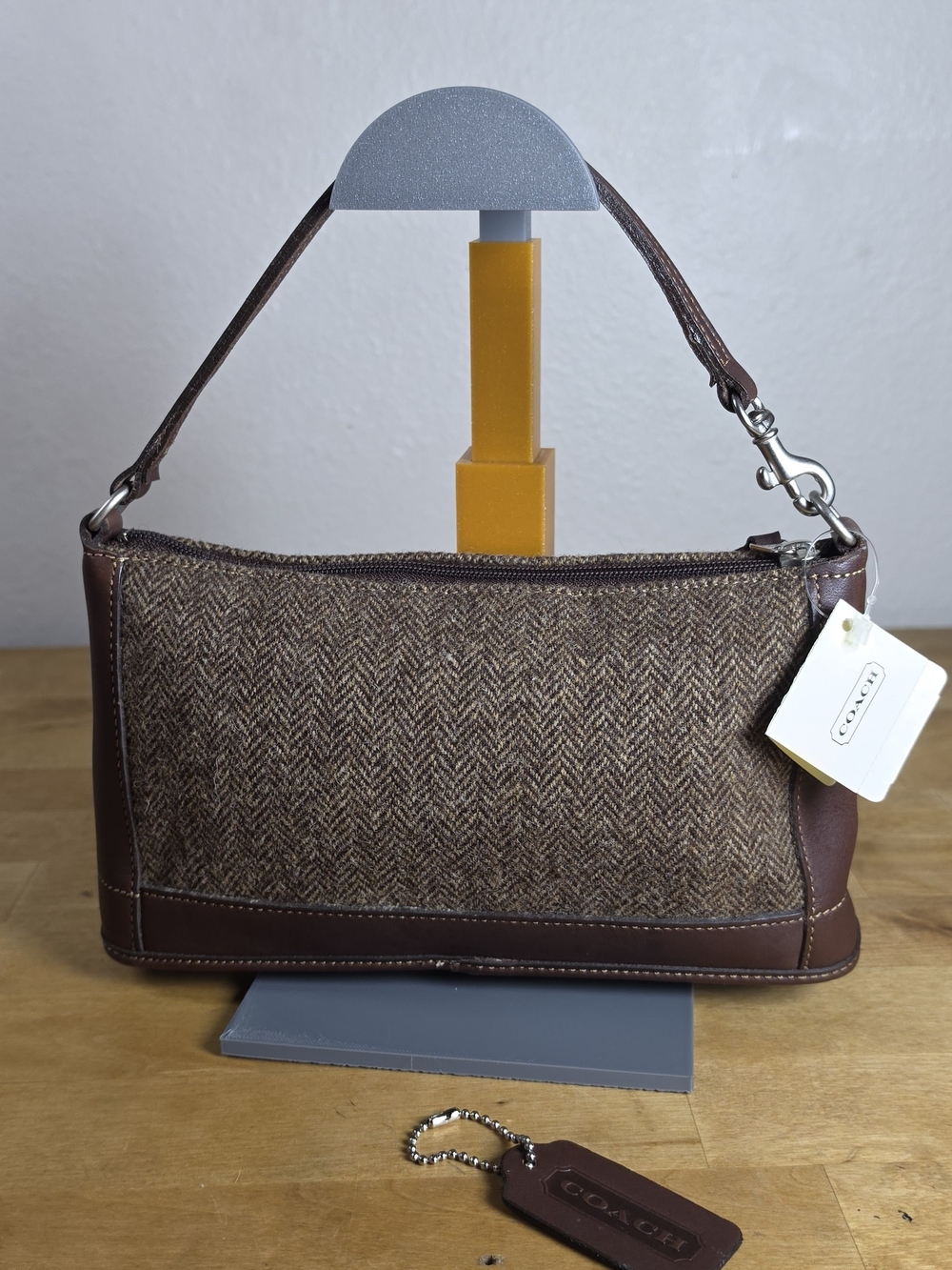 Vintage Coach 6112 Bleecker Tweed Demi Zip Brown Herringbone Wool Leather USA
